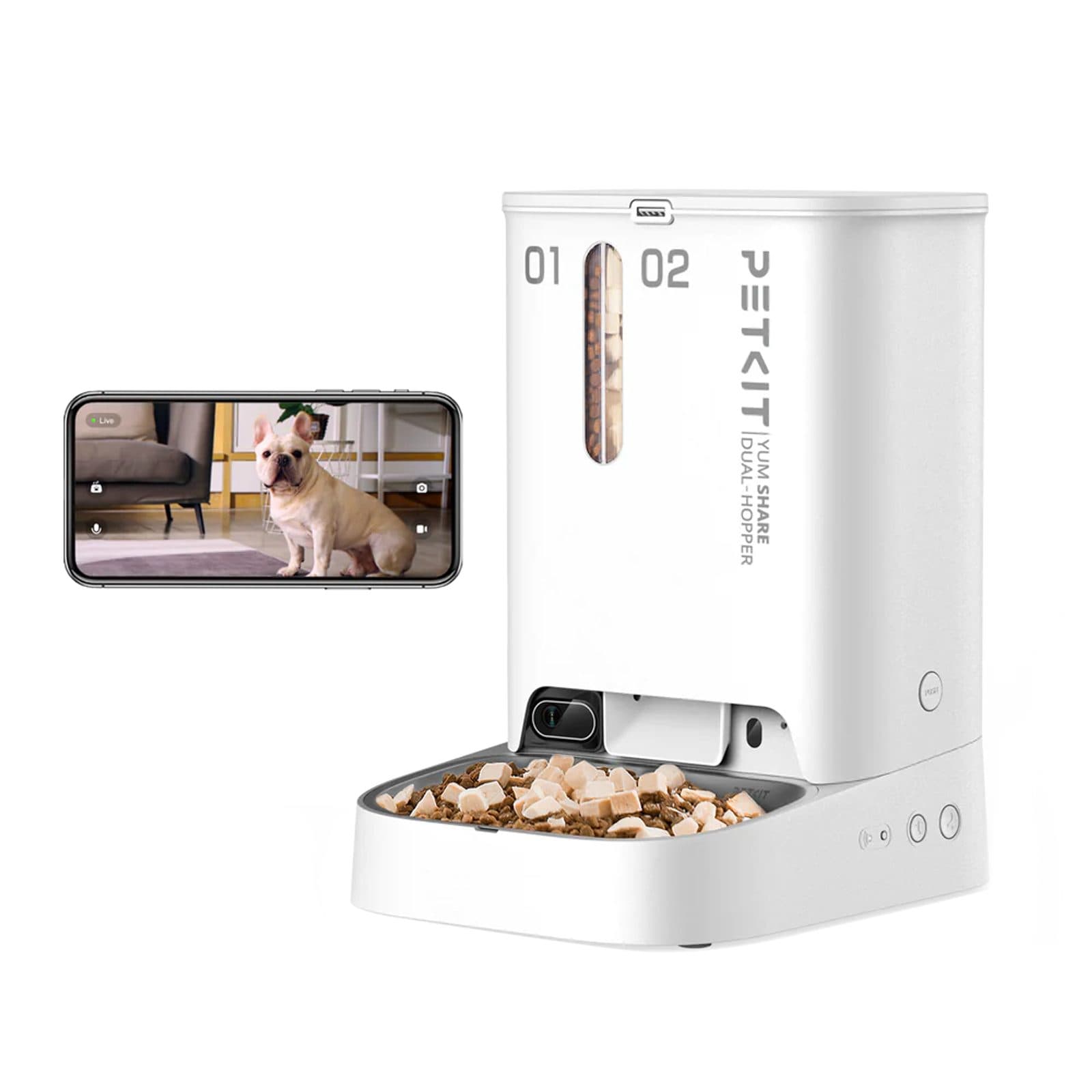Dual-hopper dispenser voor katten en kleine honden met camera, 5 l